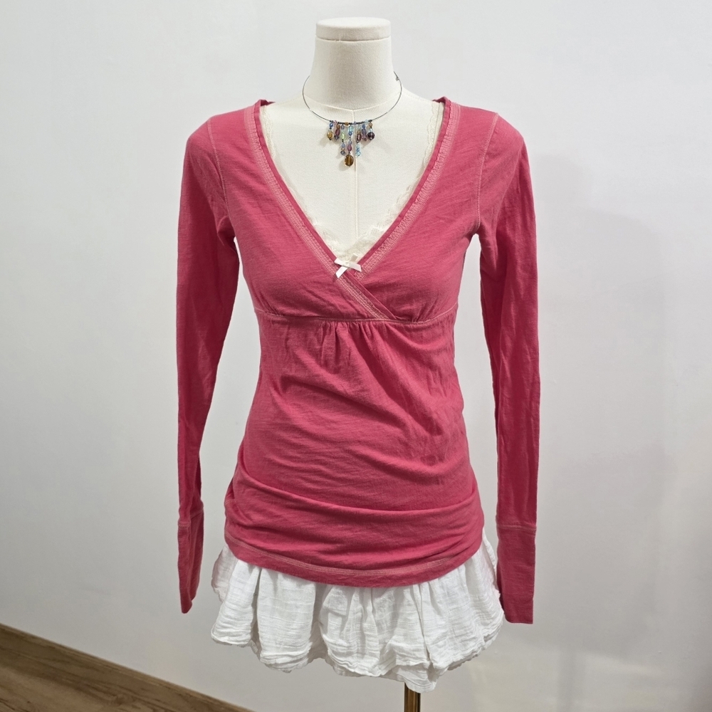 Abercrombie vintage coral pink long sleeve babydoll top
